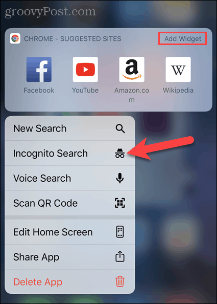 הקש על כרטיסיית גלישה בסתר חדשה מסמל אפליקציית Chrome ב- iOS