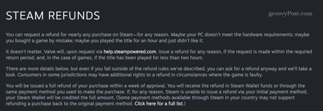 מדיניות החזר כספי של Steam