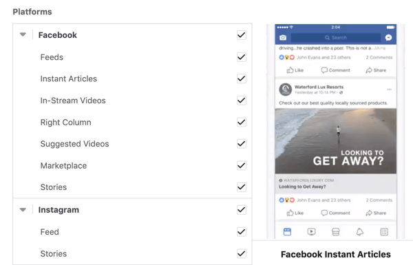 אפשרויות מיקום קמפיין בפייסבוק