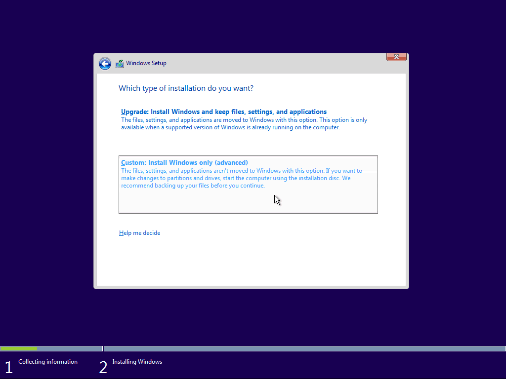 04 Cutom התקנה נקייה של Windows 10