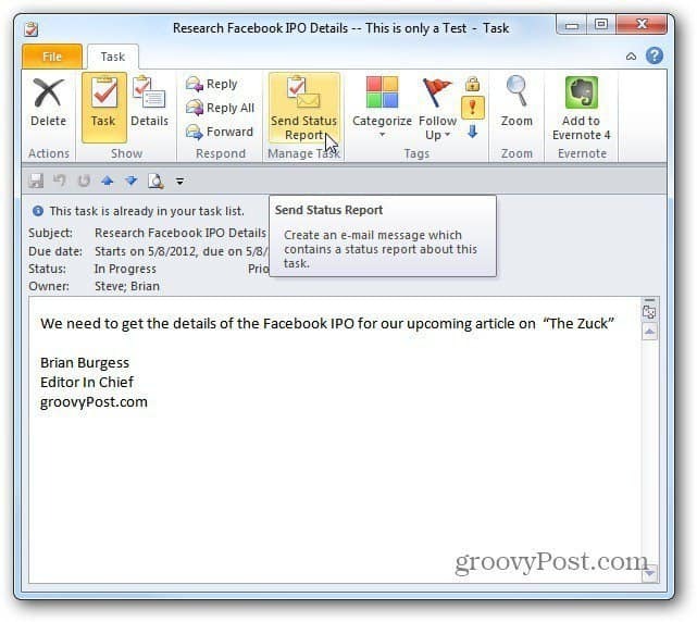 כיצד להקצות משימות ב- Outlook 2010