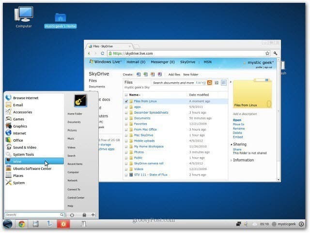 ממשק ממשק האינטרנט של SkyDrive Linux