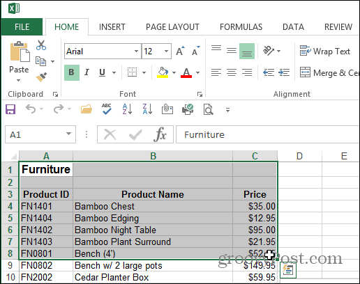 בחר מסמך Excel באזור
