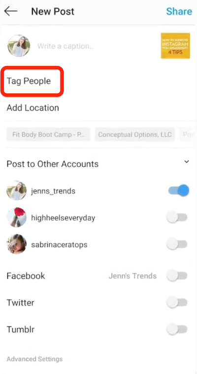 instagram אפשרות פרסום חדשה לתייג אנשים