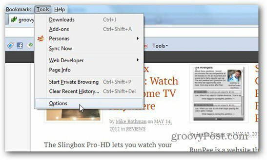 עבור אל אפשרויות הכלים של Firefox עדכון אוטומטי