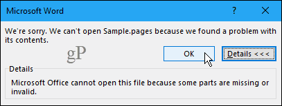 לא ניתן לפתוח את מסמך העמודים ב- Word