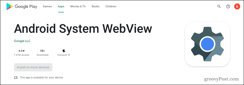 מערכת Android WebView בחנות Google Play