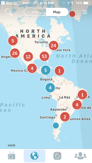 המפה של פריסקופ מקלה על הצופים למצוא שידורים חיים ברחבי העולם.