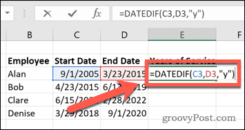 Excel פונקציית datedif מלאה