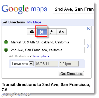 הוראות נסיעה במפות Google
