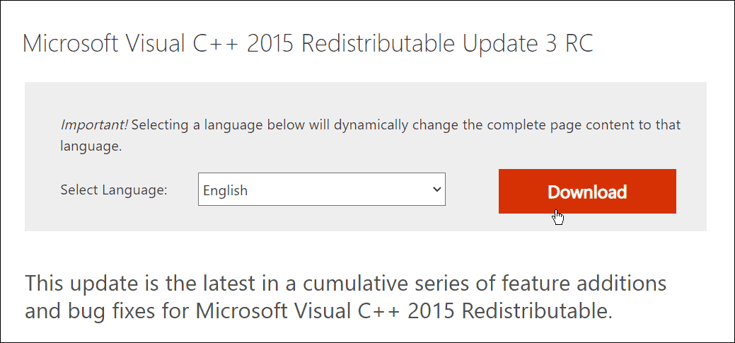 הורד את Microsoft visual C++ שניתן להפצה מחדש