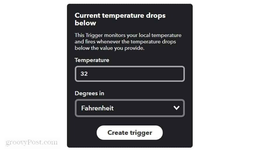 הגדרת טמפרטורת מזג האוויר ב- ifttt