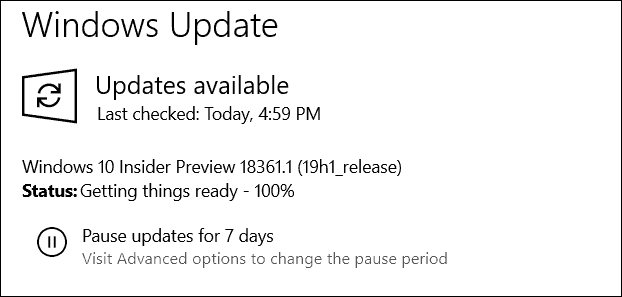 תצוגה מקדימה של Windows 10 19H1 Build 18361