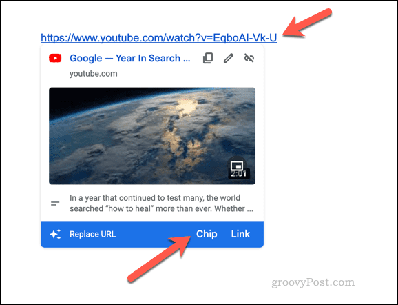 שינוי קישור YouTube ב-Google Docs