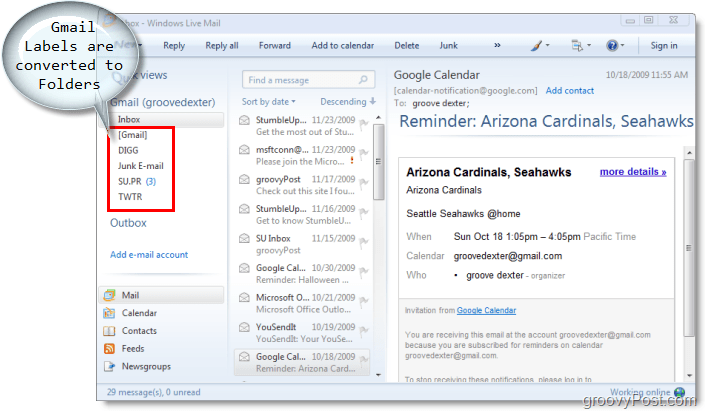 לקוח דוא"ל לדואר אלקטרוני של חלונות, תוויות Gmail הוסבו לתיקיות בדואר חי של חלונות