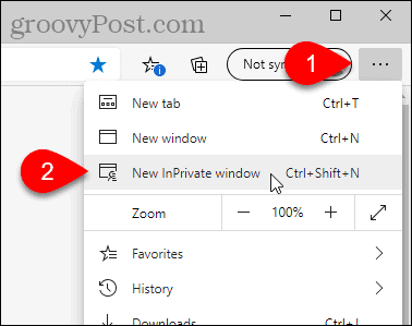 בחר חלון InPrivate חדש ב- Edge