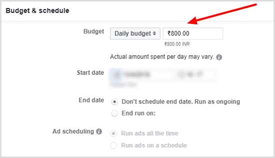 הגדר תקציב יומי עבור מסע הפרסום שלך בפייסבוק.