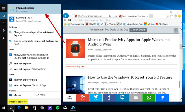 טיפ של Windows 10: מצא והשתמש ב- Internet Explorer בעת הצורך