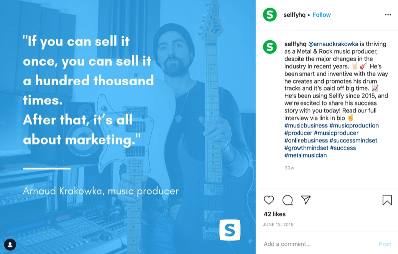 גרפיקת הצעת מחיר ללקוח מחשבון Instagram של Sellfy