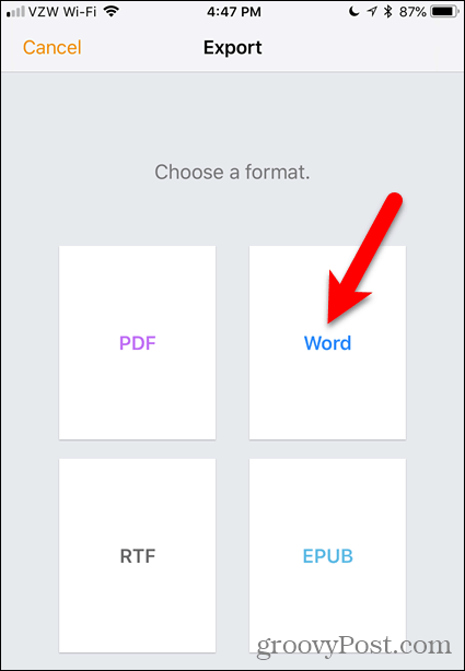 הקש על Word בדפים עבור iOS