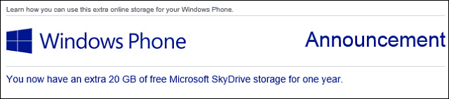משתמשי טלפון של Windows מקבלים 20GB שטח SkyDrive בחינם