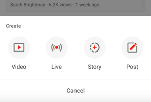 כפתור YouTube יצירת סיפור.