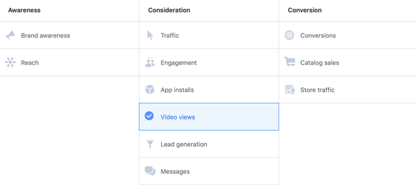 אופטימיזציה של פייסבוק ThruPlay למודעות וידאו, שלב 1.