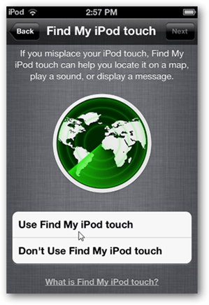 הגדרת iCloud מצא את Ipod Touch