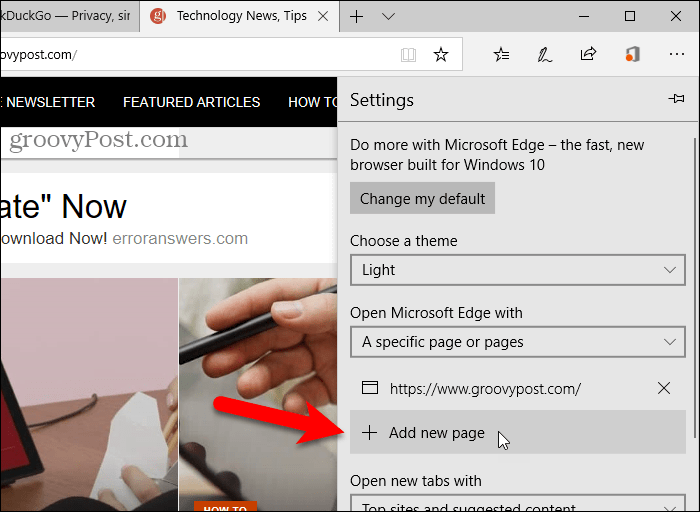 לחץ על הוסף דף חדש ב- Edge