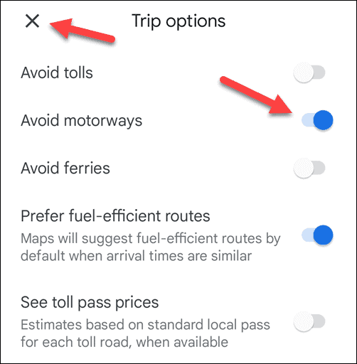 הימנע מכבישים מהירים ב-Google Maps בנייד