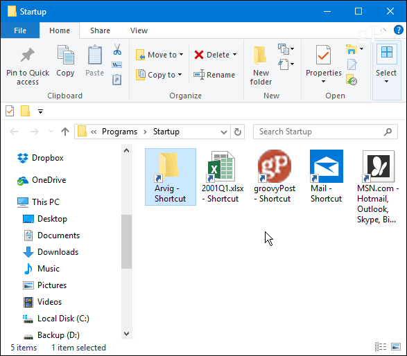 תיקיית הפעלה Windows 10