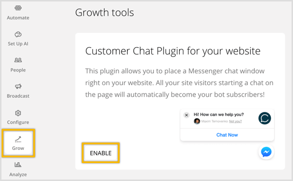 ChatFuel מאפשר תוסף צ'אט של לקוחות