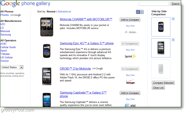 גוגל משיקה גלריית טלפונים במקום ה- Nexus One