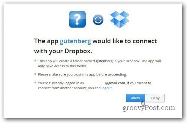 פרויקט גוטנברג להתחבר ל Dropbox