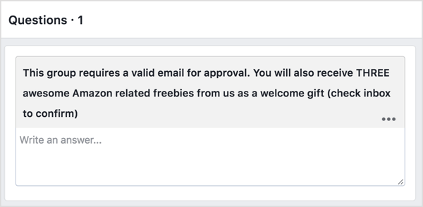 בקש מחברי קבוצה בפייסבוק הפוטנציאליים לספק את כתובת הדוא"ל שלהם תמורת תשלום חינם.