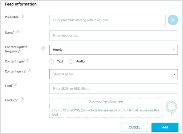 מלא את הדף 'מידע על עדכונים' כדי להגדיר את עדכון התדרוך שלך עם Alexa.