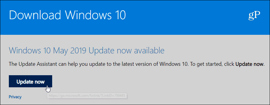 עדכן את Windows 10 1903 מאי 2019 עדכון