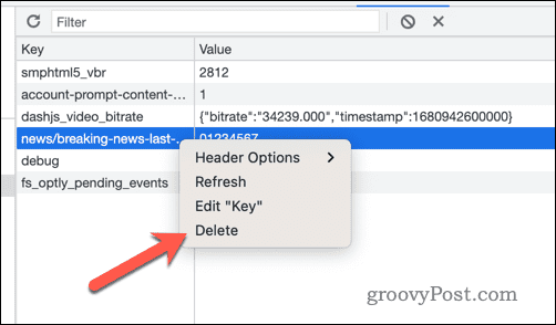 מחק ערכי מפתח אחסון מקומי בכלי המפתחים של Google Chrome