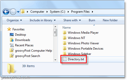קובץ directory.txt נוצר במערכת החלונות שלך