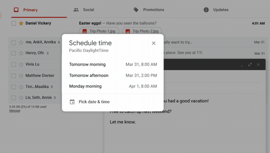 קבעו זמן שולחן עבודה של Gmail