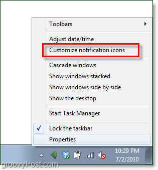 התאמה אישית של התראות מגש המערכת של Windows 7