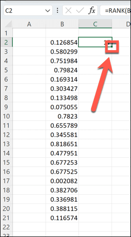 ידית גרירה של Excel