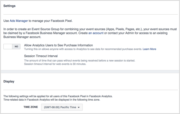 הגדרות אנליטיקס של פייסבוק