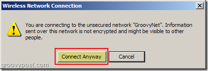 חיבור רשת אלחוטית ל- Windows XP חיבור רשת לא מאובטחת:: groovyPost.com