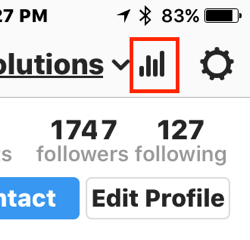 הקש על סמל תרשים העמודה כדי לגשת לתובנות Instagram שלך.