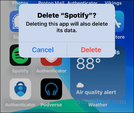 מחק את אפליקציית Spotify באייפון