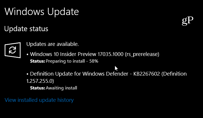 תצוגה מקדימה של Windows 10 Build 17035