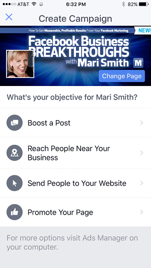 לוח מודעות של פייסבוק באפליקציית מנהל דפי פייסבוק