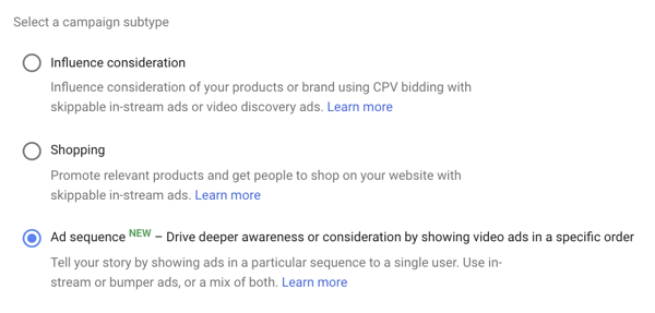 כיצד להגדיר קמפיין מודעות YouTube, שלב 39, אפשרות להגדרת רצף מודעות