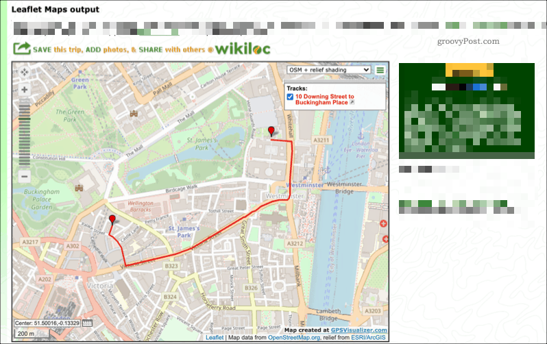 מפה לדוגמה שנוצרה באמצעות שירות ה- GPS Visualizer